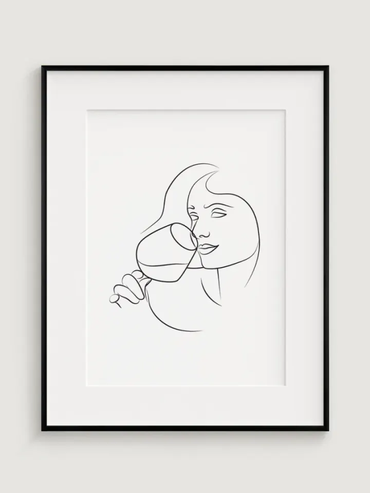 Minimalistic Illustration of Woman With Wine